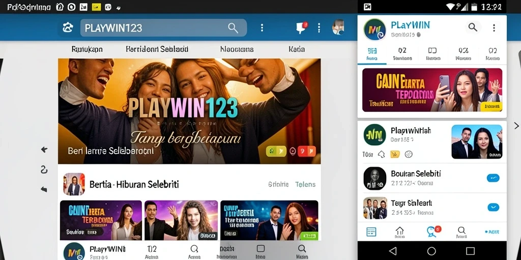 Antarmuka aplikasi PLAYWIN123 untuk berita hiburan selebriti.