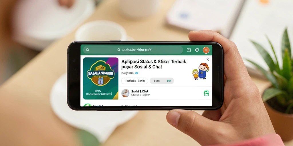 Tampilan antarmuka RAJABANDAR88 dengan berbagai pilihan status dan stiker.